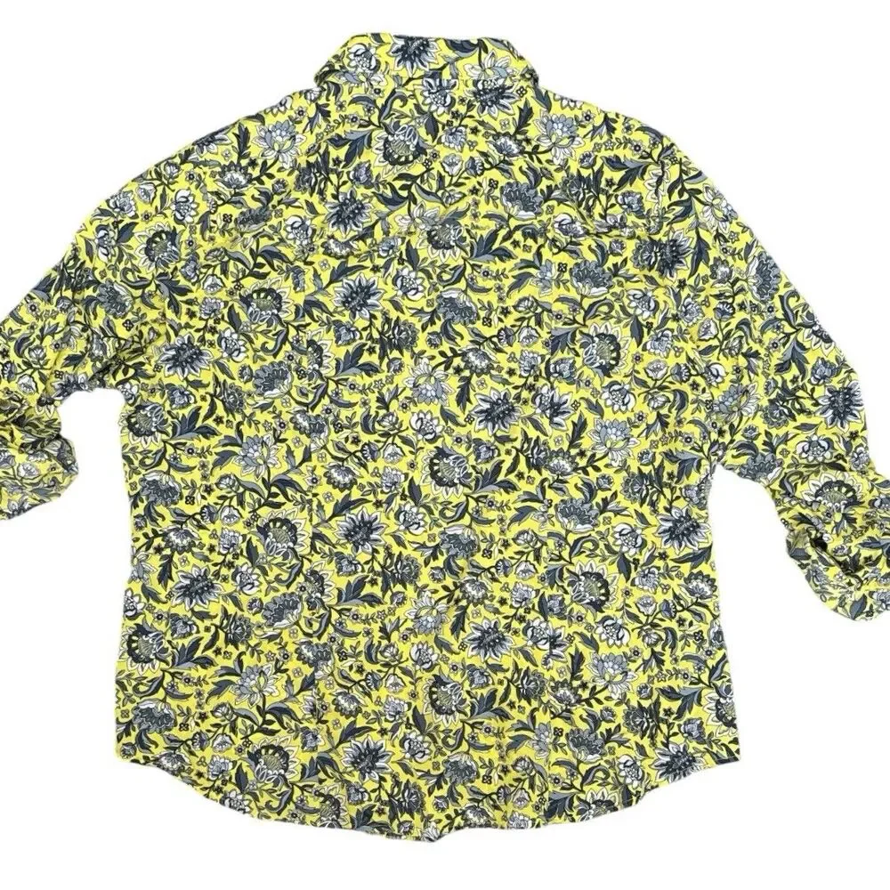 Michael Kors Womens 2X Floral Zip Front Shirt Jacket Shacket Yellow